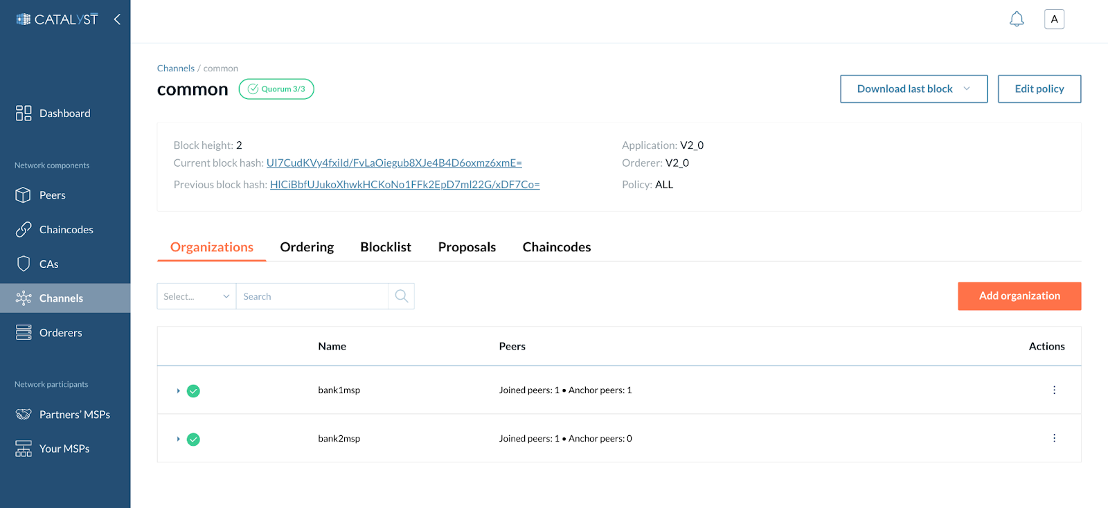 Peer Certificates Rotation Catalyst Blockchain Manager